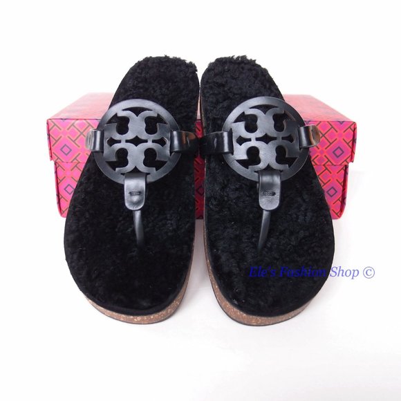NIB Tory Burch Miller Cloud Shearling Leather Sandal Black US 8.5. Brand new - Picture 5 of 16